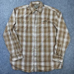 U.S. Expedition Shirt Mens Medium Brown Plaid Long Sleeve Cotton Outdoor Casual